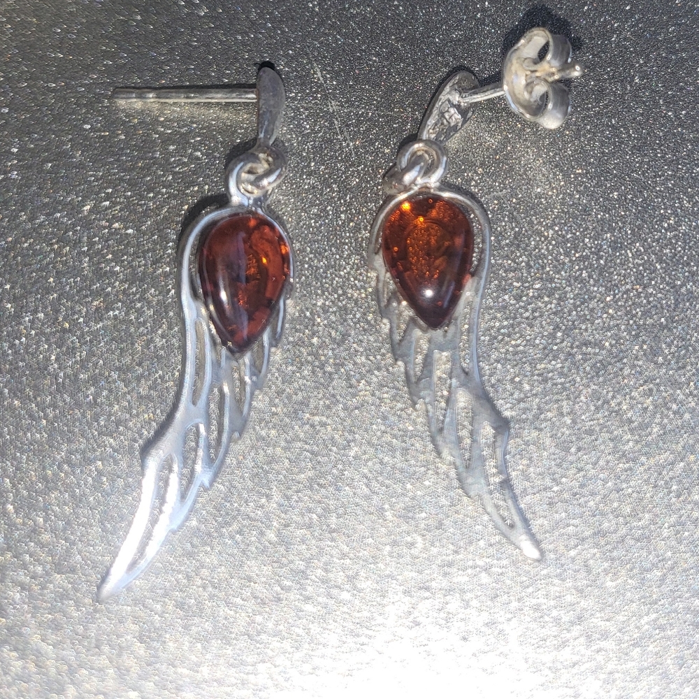 Sterling silver and amber earrings.
